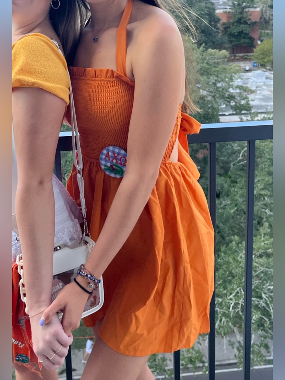 Orange Halter Smocked Sundress